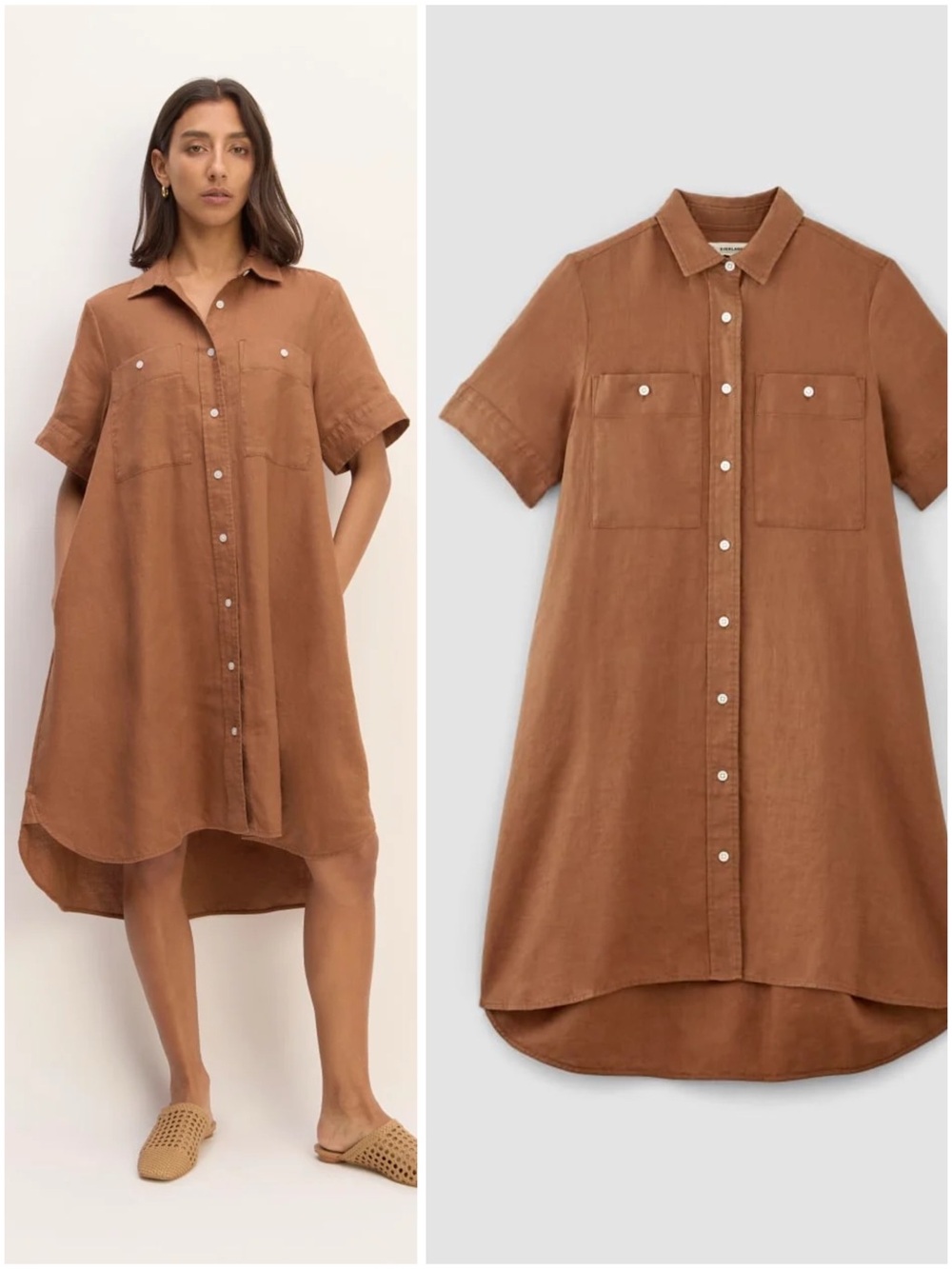 Everlane Daytripper Linen Shirt Dress Carob Brown Button Front Midi Medium